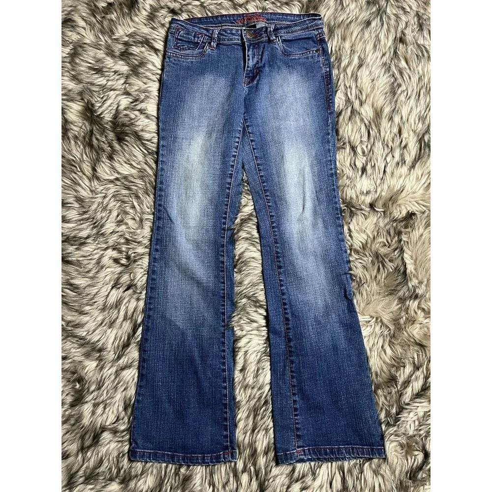 Southpole Y2K Jeans Est Ninety one Womens Embroidered Pockets Sz 7